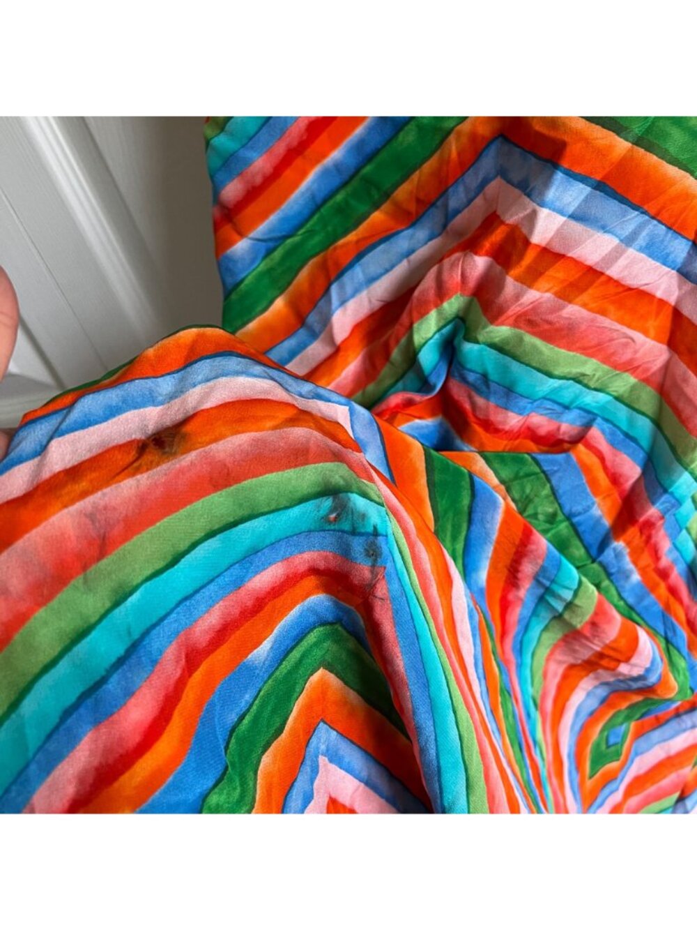 Saloni Lea Orange Red Blue Green Striped Short Sleeve Maxi Dress Women's Size 4 - Picture 12 of 13